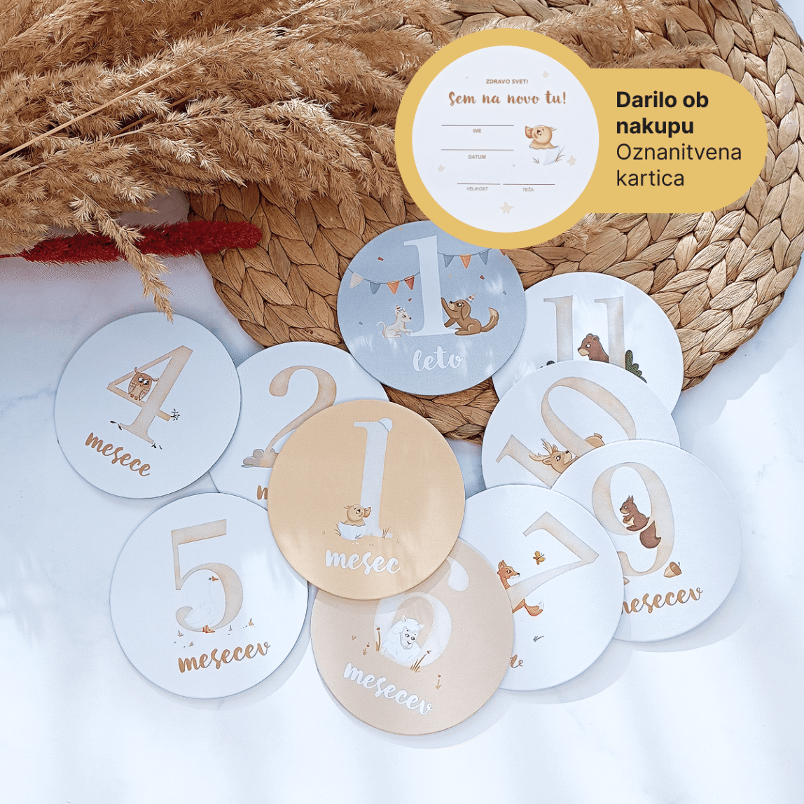 Kartice mejnikov za novorojenčka živali - nevtralne