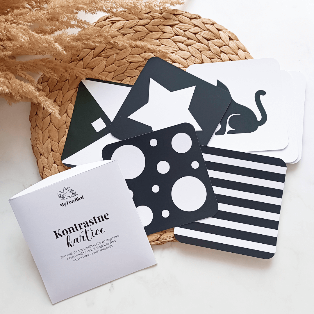 Črno-bele kontrastne kartice za dojenčka