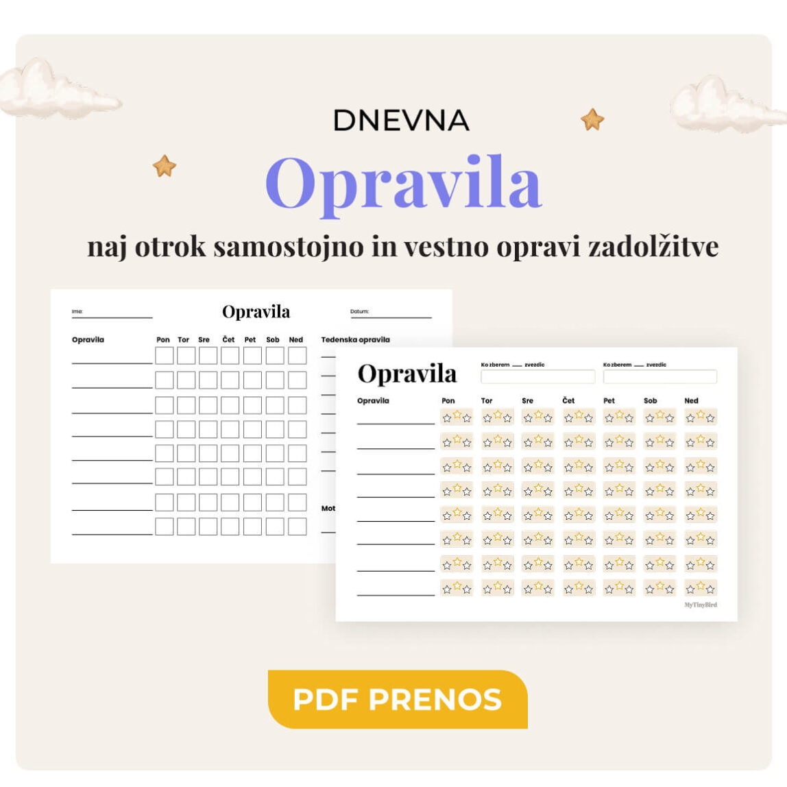 Hišna opravila za otroke - 2 predloge