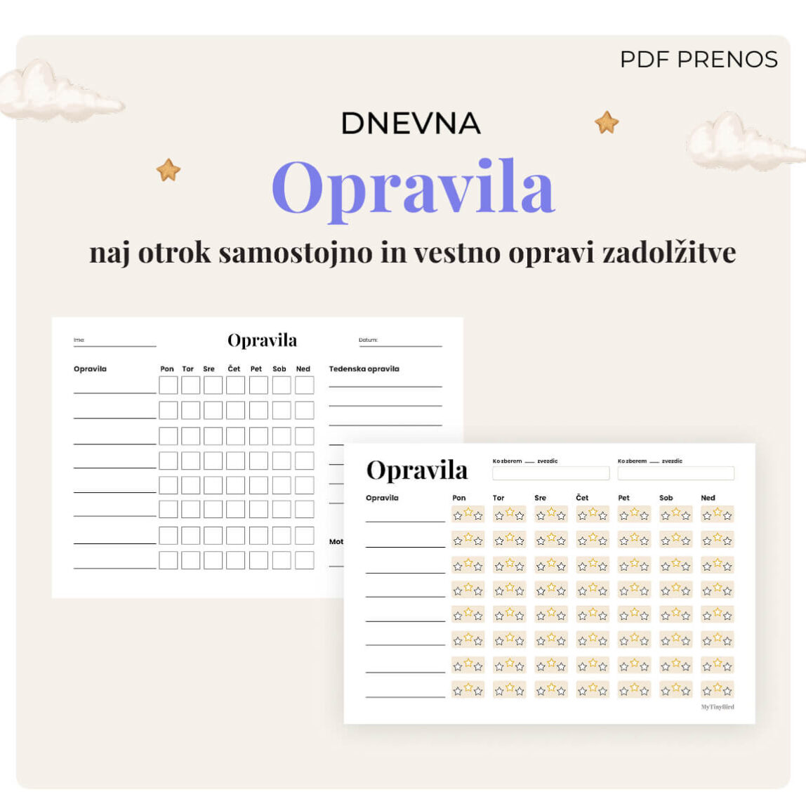 Hišna opravila za otroke - 2 predloge
